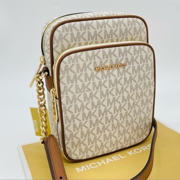 Michael Kors Medium NS Chain XBody Bag Vanilla/Brown - Picture 3 of 12